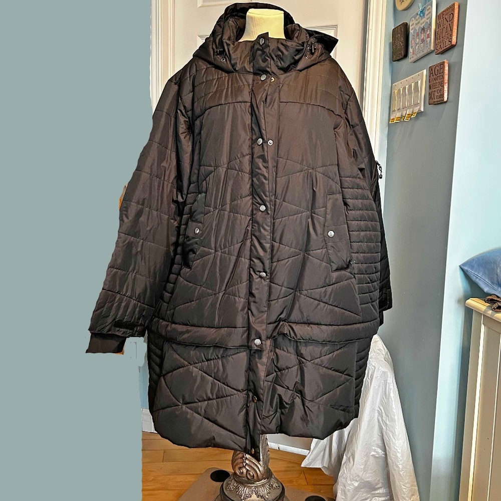 COAT & PARKA IN ONE, BLACK, SIZE 5X, FOR COLDEST DAYS, REMOVABLE BOTTOM, FRONT
